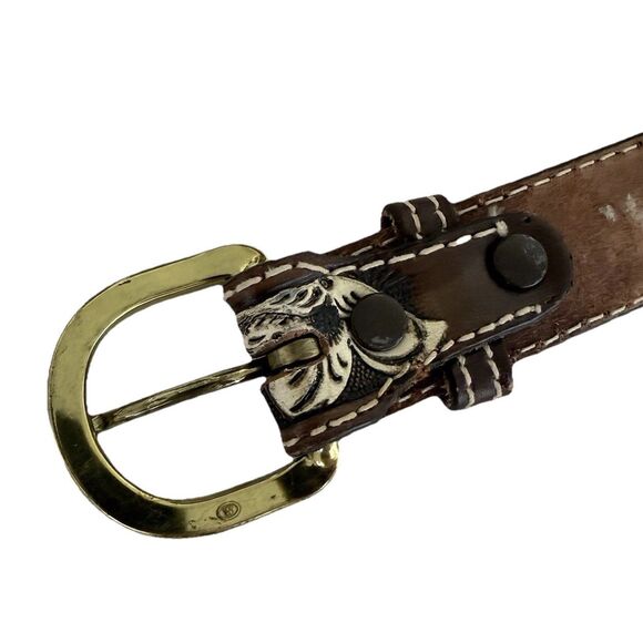 Vintage Nocona Tooled Underlay Leather Belt Brown Western Embossed Floral Sz 30 main image 5